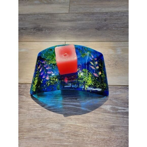 Laura Mendola BLUE GLASS SINGLE CANDLE HOLDER  made in Alaska - Picture 1 of 16